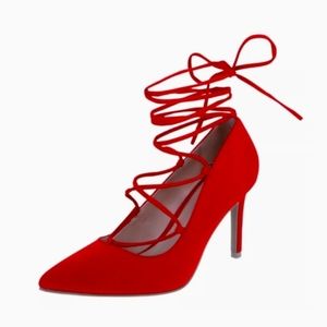 Sexy Red Stilettos Pointed Toe Lace-up Ankle Wrap High Heel Pumps Dress …